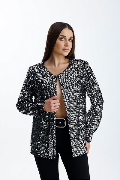 Sense Lined Seasonal Velvet Sequin Embroidered Evening Dress Jacket |   Ckt34356 Black Silver