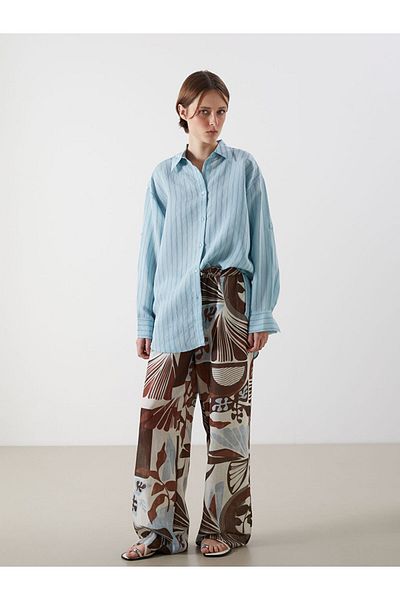 LC Waikiki Patterned Wide Leg Women's Trousers with Elastic Waist
