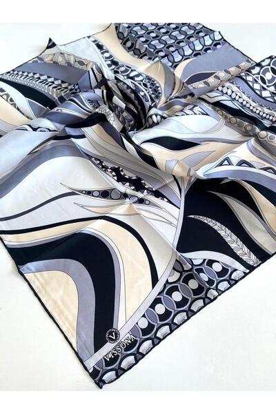 Vissona 100% Twill Ethnic Leaf Pattern Γκρι Χρώμα 90x90 Σχήμα ραψίματος: Φουλ...