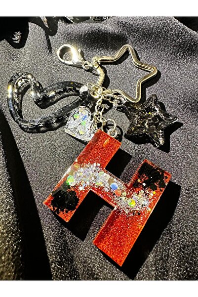 epoksiya حرف H لون عنابي فضي أسود لامع على شكل نجمة حلقة بخطاف إيبوكسي إضافي ...