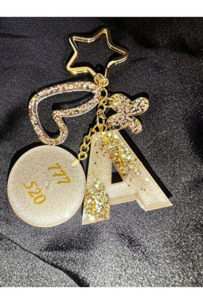 epoksiya سلسلة مفاتيح على شكل حرف A GoldRenkYıldızHalkVIP LuckyFigured Extra Figured Epoxy Letter Keychain هدية