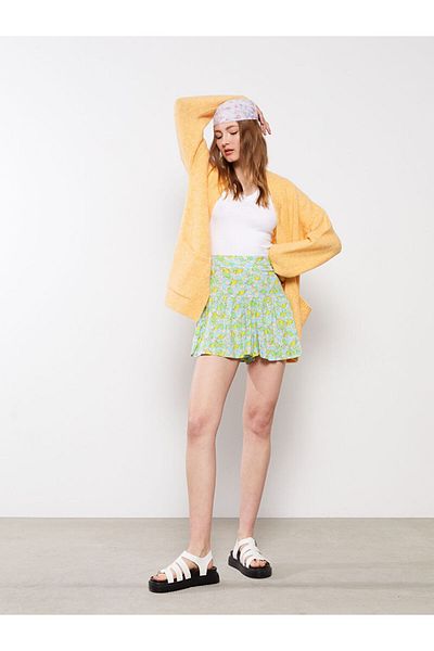 LC Waikiki Lcw Waist Elastic Patterned Viscose Women's Shorts Skirt Fast Fashion