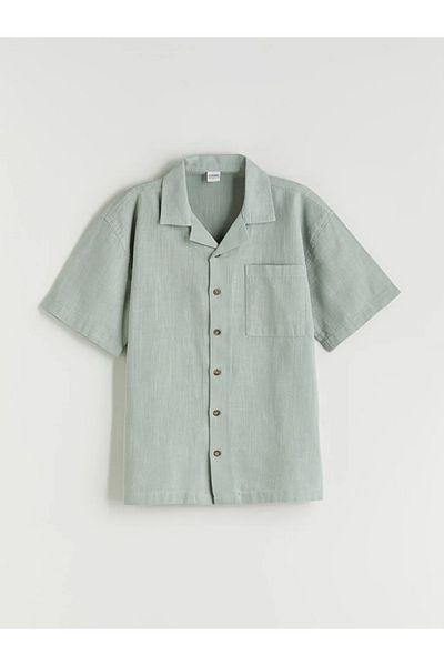 LC Waikiki Lcw Kids Green Basic Short Sleeve Boy's Shirt