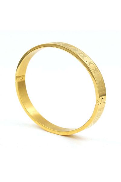 xUPING Stainless steel bangle bracelet with Roman numerals, 18k gold plated, unisex, 18 cm, gold