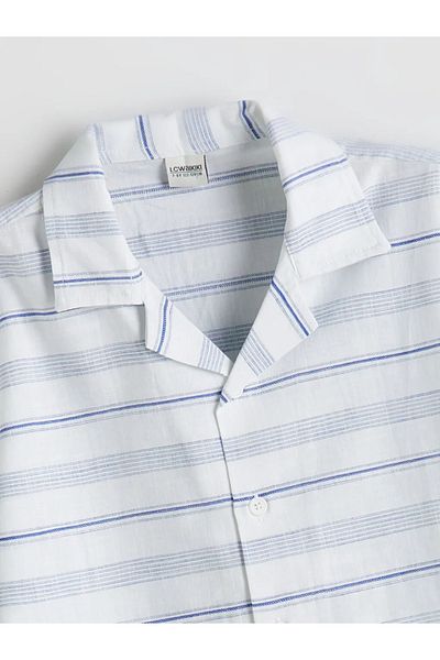 LC Waikiki Lcw Kids Blue Resort Collar Striped Boy's Shirt