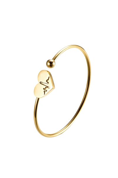 Tessero Flexible Women's Bangle Bracelet with Heartbeat Design, 18K Gold-Plated, Stainless Steel, Golden