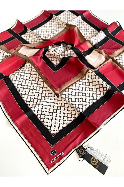 Vissona 100% mătase twill cu model geometric burgundă - culoare neagră 90x90 ...