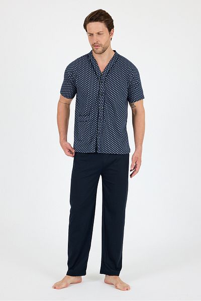 LadyMina Pijama Ανδρικό κοστούμι πιτζάμες με κοντό μανίκι με κουμπιά μπροστά