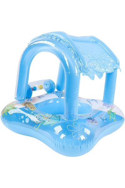 Picodino Inflatable boat-type ring with removable sunshade and rattle toys, 60x58x60 cm, blue