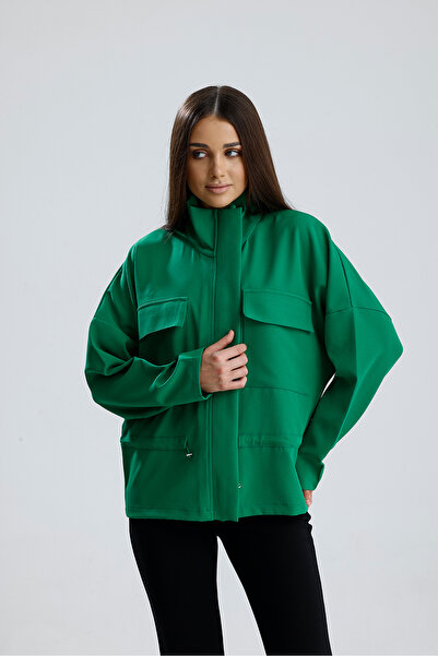 Sense Zipped Top with Pocket at the Top, Stopper at the Waist, Elastic Sleeve Hürrem Jacket Green