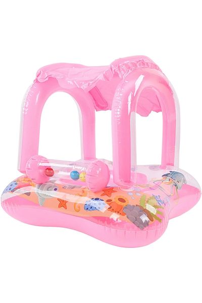 Picodino Inflatable boat ring with removable sunshade and rattle toys, 60x58x60 cm, pink