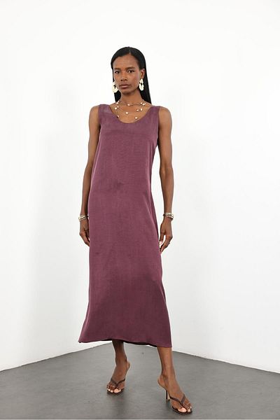 5in1Canpolat Φόρεμα Plum U Neck Zero Sleeve 3304
