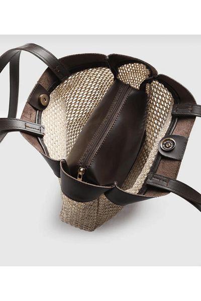 Bagson Women's Handbag Shoulder Bag with Straw Puppy Bag