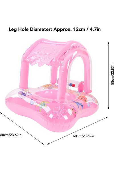 Picodino Inflatable boat ring with removable sunshade and rattle toys, 60x58x60 cm, pink