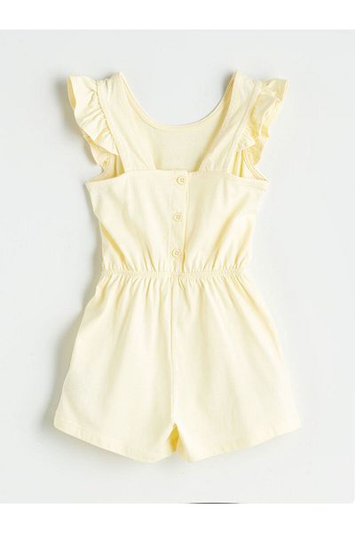 LC Waikiki Yellow Crew Neck Printed Girl's Jumpsuit