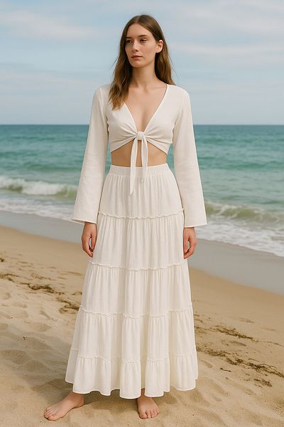 Misue Handmade Premium Quality Tie-Up Blouse, Spanish Sleeve Crop Tie-Up Blouse, 100% Cotton Summer Shile Cloth Blouse