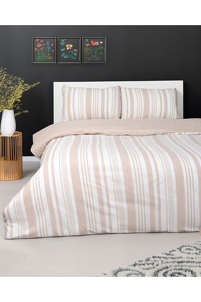 Gloriys Home & Decor طقم سرير مزدوج بوهيمي بنمط مخطط، ملاءة سرير مزدوجة الاستخدام، لون كابتشينو عادي