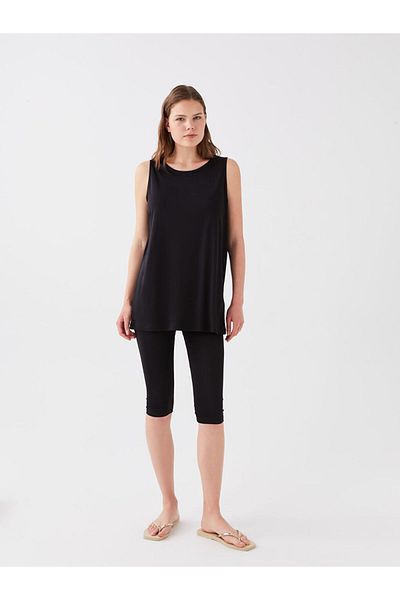 LC Waikiki Lcw Women's Crew Neck Plain Hijab Swimsuit Set Fast Fashion