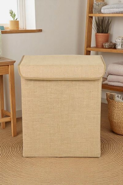 İronika Jute Lid Box Closet Organizer Toy Goods Laundry Storage Box Organizer 35X42X23