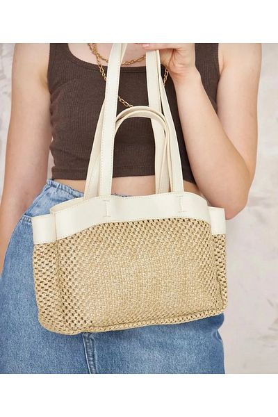 Bagson Geantă de umăr pentru femei Straw Puppy Bag