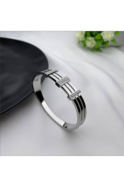 Kaan Accessoire سوار من حجر الزركون ثلاثي الأصفاد الفولاذية