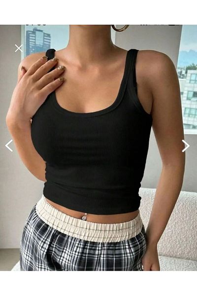 emseytrend Women's U (Strappy) Neck Crop Tank Top