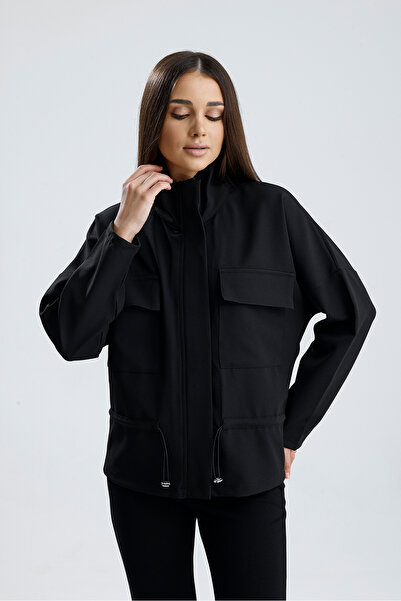 Sense Zipped Top with Pocket at the Waist with Stopper and Elastic Sleeve Hürrem Jacket Black