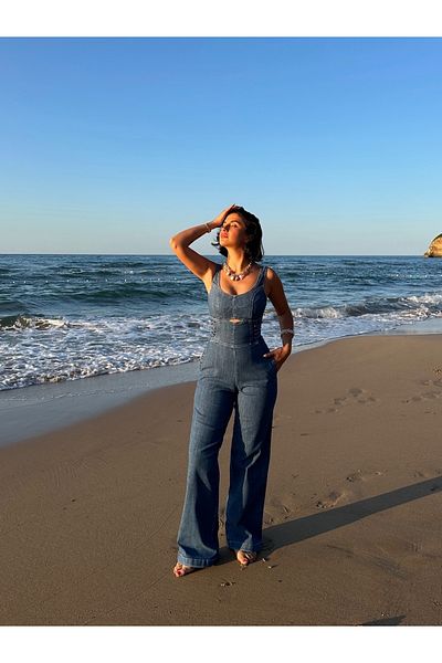 MY LİKA Side Detail Jeans Jumpsuit