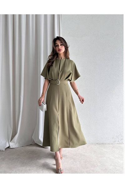 MEECY Maxi μαύρο φόρεμα με ζώνη