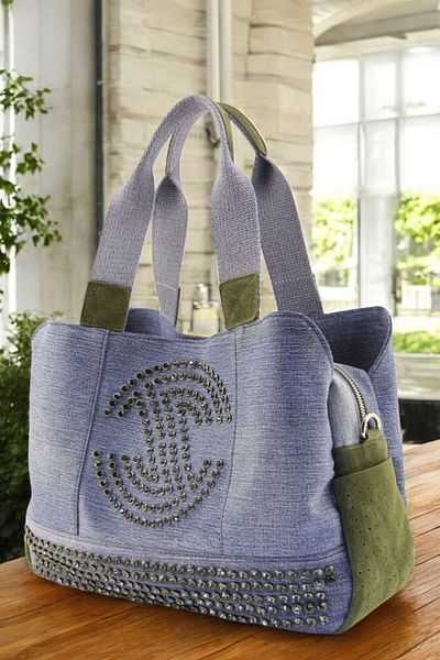 QUB CLUB Women's Casual Multi-Eye Postman Shoulder Genuine Leather Denim Bag