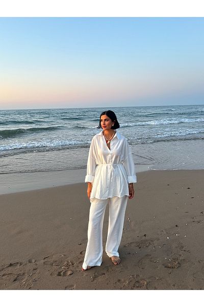 MY LİKA Oversize Set with Strawberry Linen Shirt