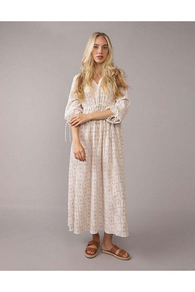 AMERICAN EAGLE AE Long-Sleeve Tie Front Midi Dress