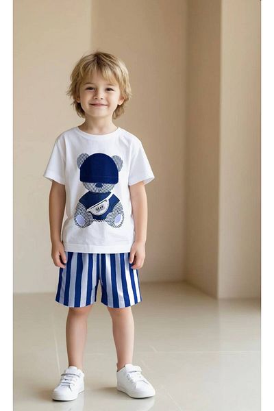 JELİBOOM Bear 3D Boy's Shorts Suit 100% Organic Cotton