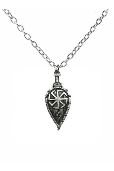 Herşey Nota Nordic Valor – Viking Kolovrat Shield Figured Unisex Necklace (60 cm Chain)