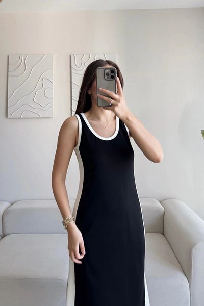 MOZENA Modal Fabric Garnished Side Slit Dress