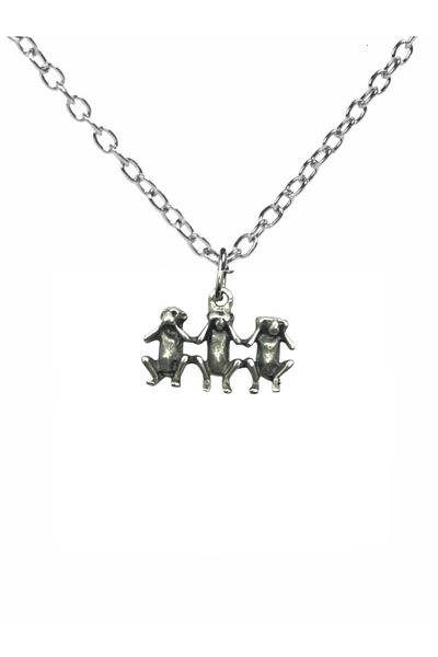 Herşey Nota Silent Wisdom – Unisex Necklace with Three Monkey Figures (60 cm Chain)