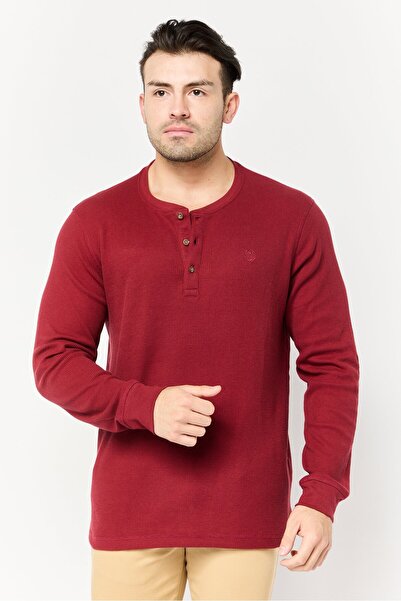Chaps Men Henley Neck Long Sleeve Embroidered Logo T-Shirt, Maroon
