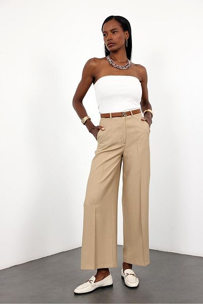 5in1Canpolat Camel Palazzo Trousers with Agraft 5190