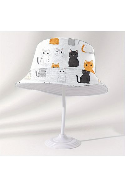 GlassySKY Korean Style Cat Pattern Double-Sided Adult Women'S/Men's Hat Sun Protection,Summer Beach Vacation