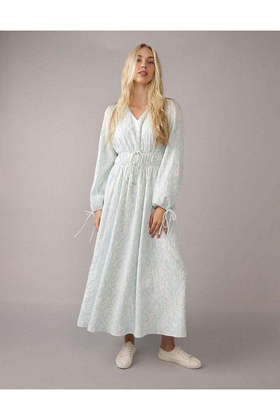AMERICAN EAGLE AE Long-Sleeve Tie Front Midi Dress