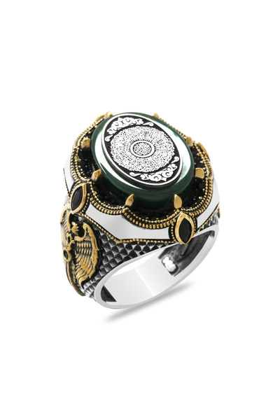 Tesbihane Yeşil Kehribar Taş Üzerine Hüsnü Hat İnşirah Suresi Yazılı Oval Tas...