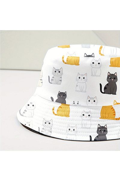 GlassySKY Korean Style Cat Pattern Double-Sided Adult Women'S/Men's Hat Sun Protection,Summer Beach Vacation