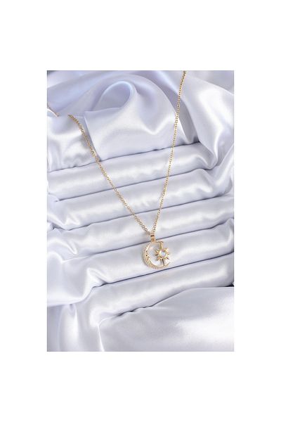 Clariss 316L Steel Gold Color Zircon Stone Crescent Star Model Women's Necklace