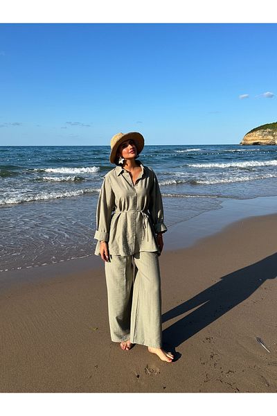 MY LİKA Oversize Set with Strawberry Linen Shirt