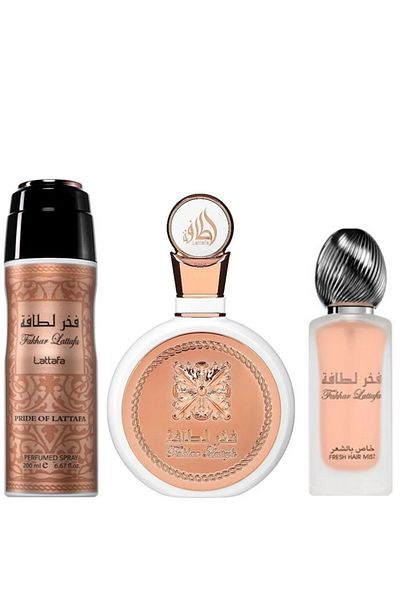lattafa Fakhar Woman Gift Set, , Eau De Parfum 100 ml Hair Perfume 50 ml Deo Spray 200 Ml, Women