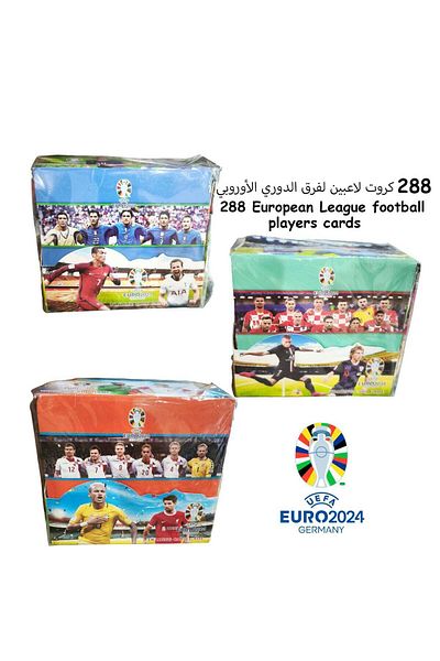 Generic مجموعة بطاقات نجوم يورو 2024، صندوق يحتوي على 288 بطاقة للاعبي كرة القدم في الدوري الأوروبي