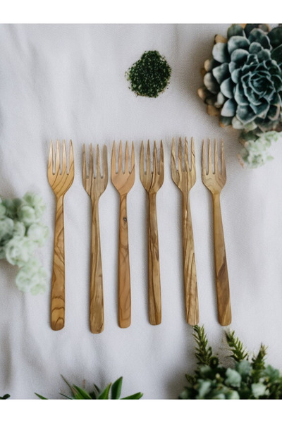 Aksoy Wood ZEYTİN AĞACI Lüx Kavisli Çatal Seti ( 6 Adet)