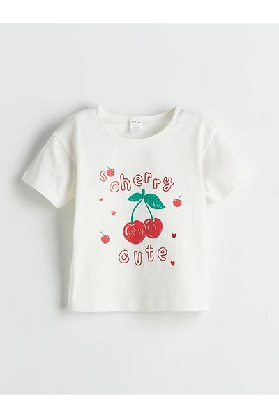 LC Waikiki Lcw Baby Ecru Cherry Printed Baby Girl T-Shirt and Shorts 2-Pack