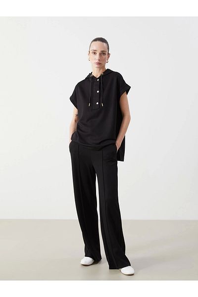 LC Waikiki LCWAIKIKI Classic BLACK Γυναικείο Φούτερ με ελαστική μέση ίσια φαρδιά πόδι