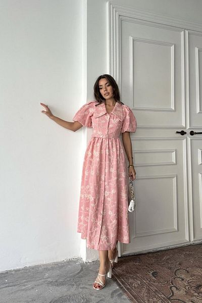 MRA Fashion Pink Baby Collar Balloon Sleeve Dress